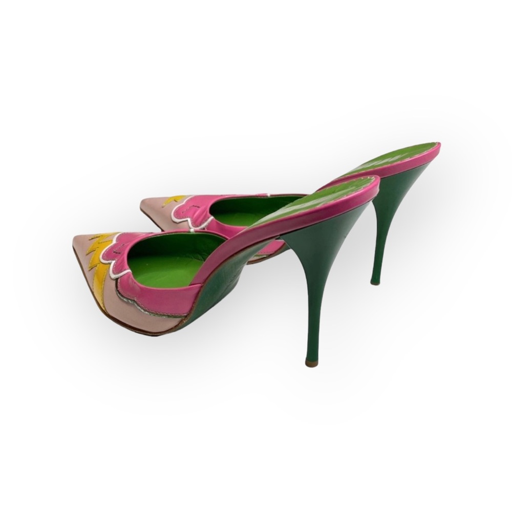 Vintage: Miss Sixty ↯ Lightning Pointy Toe Stiletto Heels Mules ↯ Pink Appliqué - Picture 7 of 17